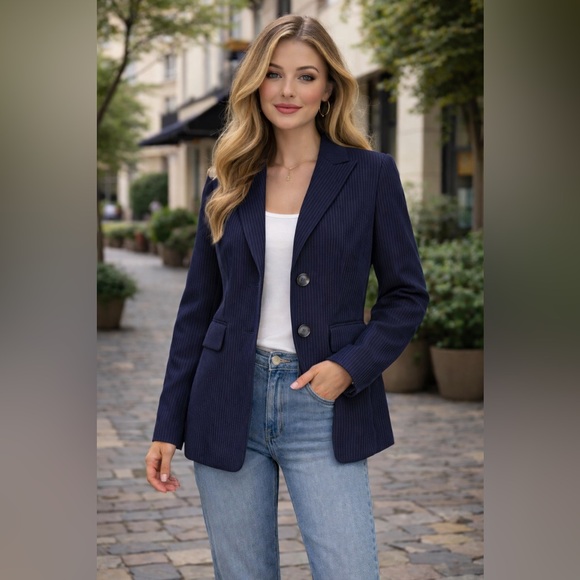 Kasper Jackets & Blazers - Kasper Dark Blue Pinstripe Blazer Sz 2P